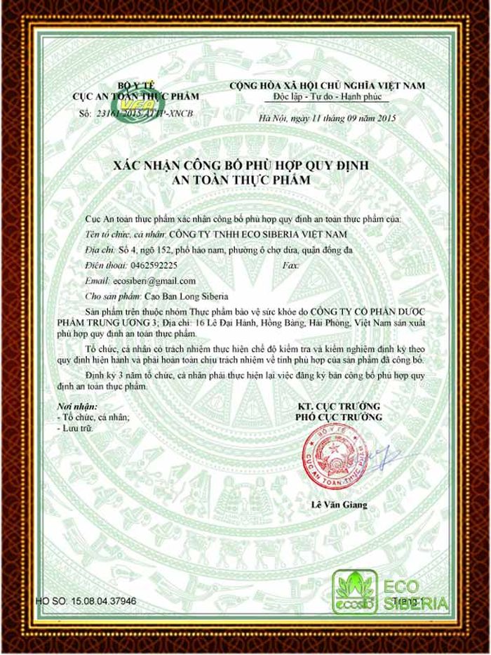 giấy chứng nhận sp cao ban long hộp qua tặng 1 giấy chứng nhận sp cao ban long hộp qua tặng 1