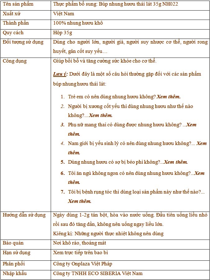 Búp nhung hươu thái lát 35g Nh022 3 Búp nhung hươu thái lát 35g Nh022 3