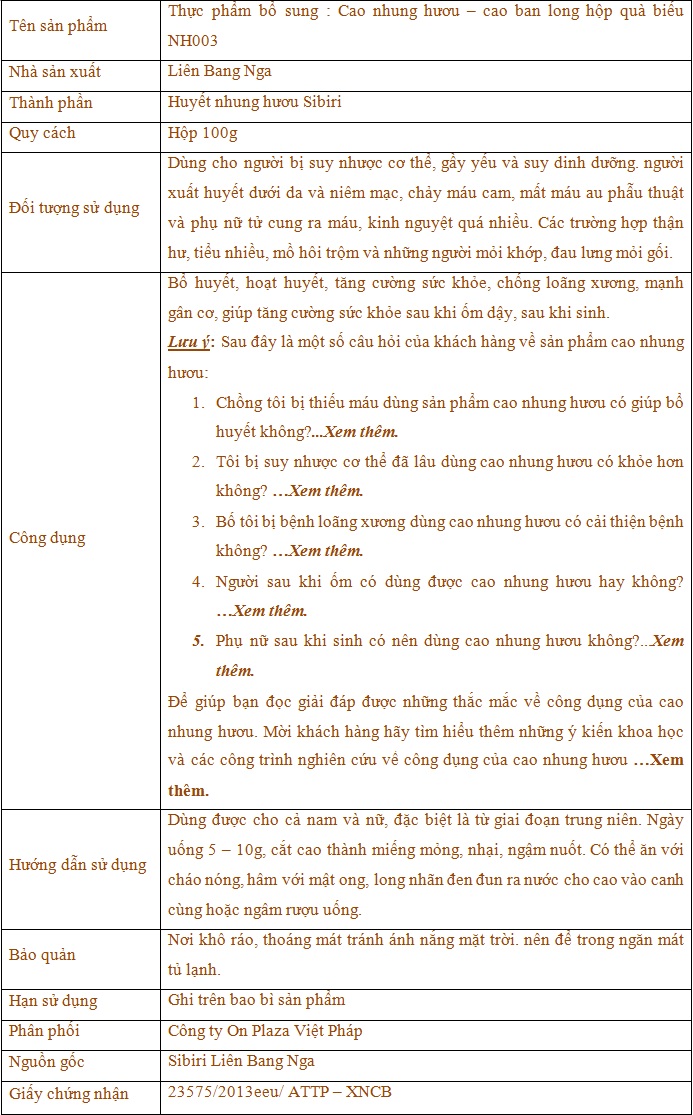 thành phần và công dụng của cao bàn long hộp quà biếu NH003 thành phần và công dụng của cao bàn long hộp quà biếu NH003