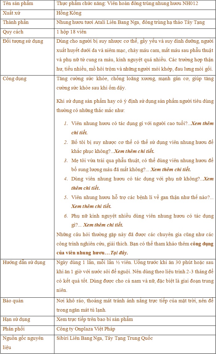 Viên hoàn đông trùng nhung hươu NH012 4 Viên hoàn đông trùng nhung hươu NH012 4
